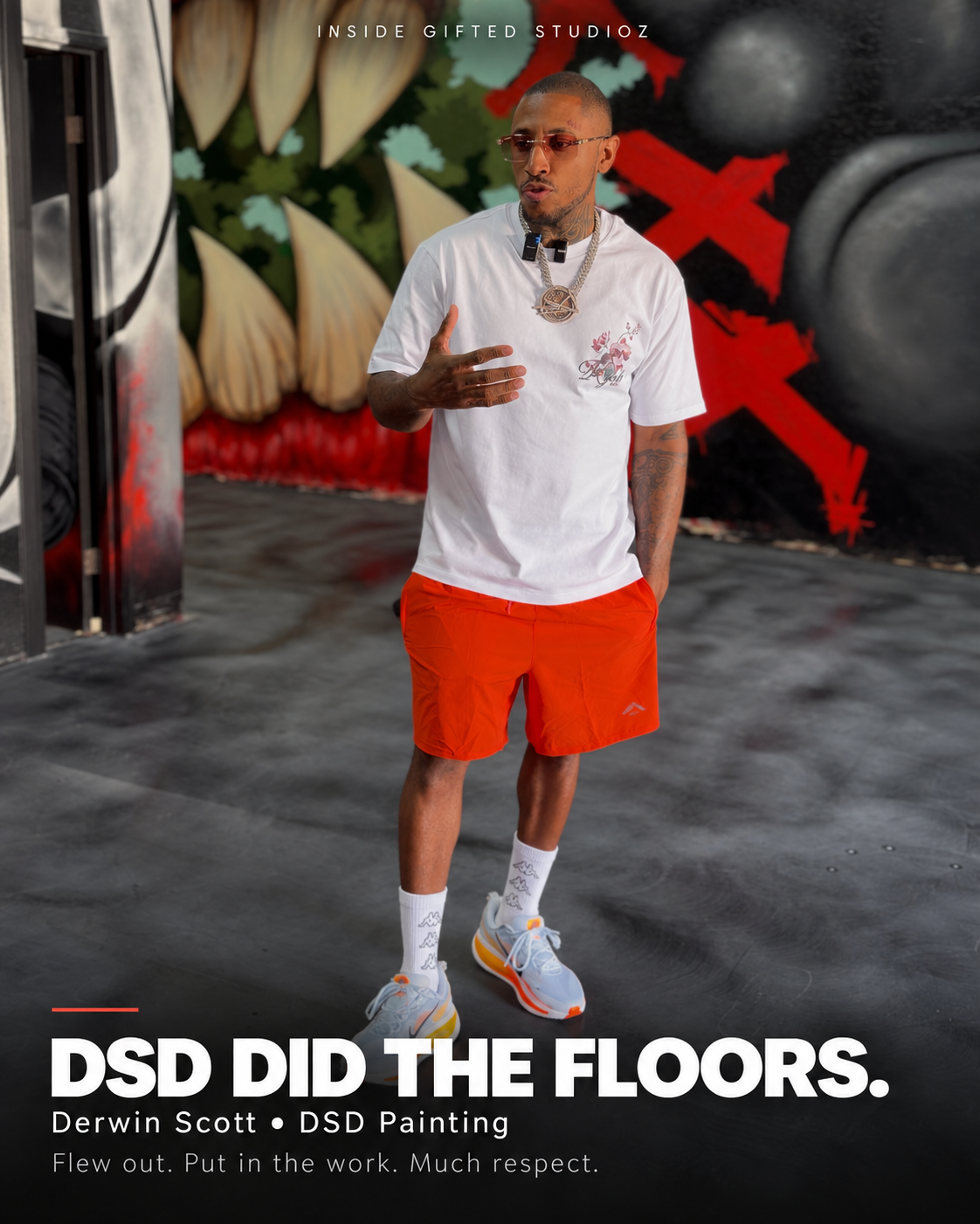 Derwin Scott of DSD Painting standing on the finished studio floor inside Gifted Studioz